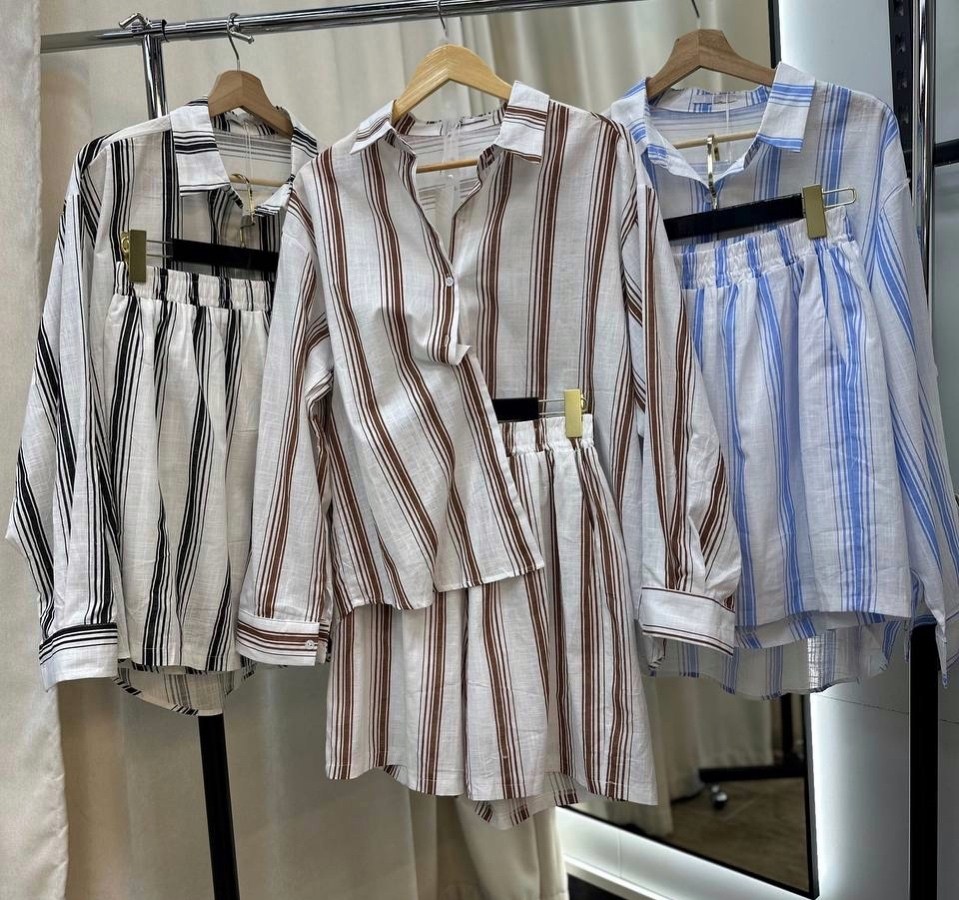 костюм с шортами,костюм в полоску шорты с рубашкой для женщин и топом,костюм с шортами женский летний,костюм летний с шортами и рубашкой льняной,рубашка в полоску