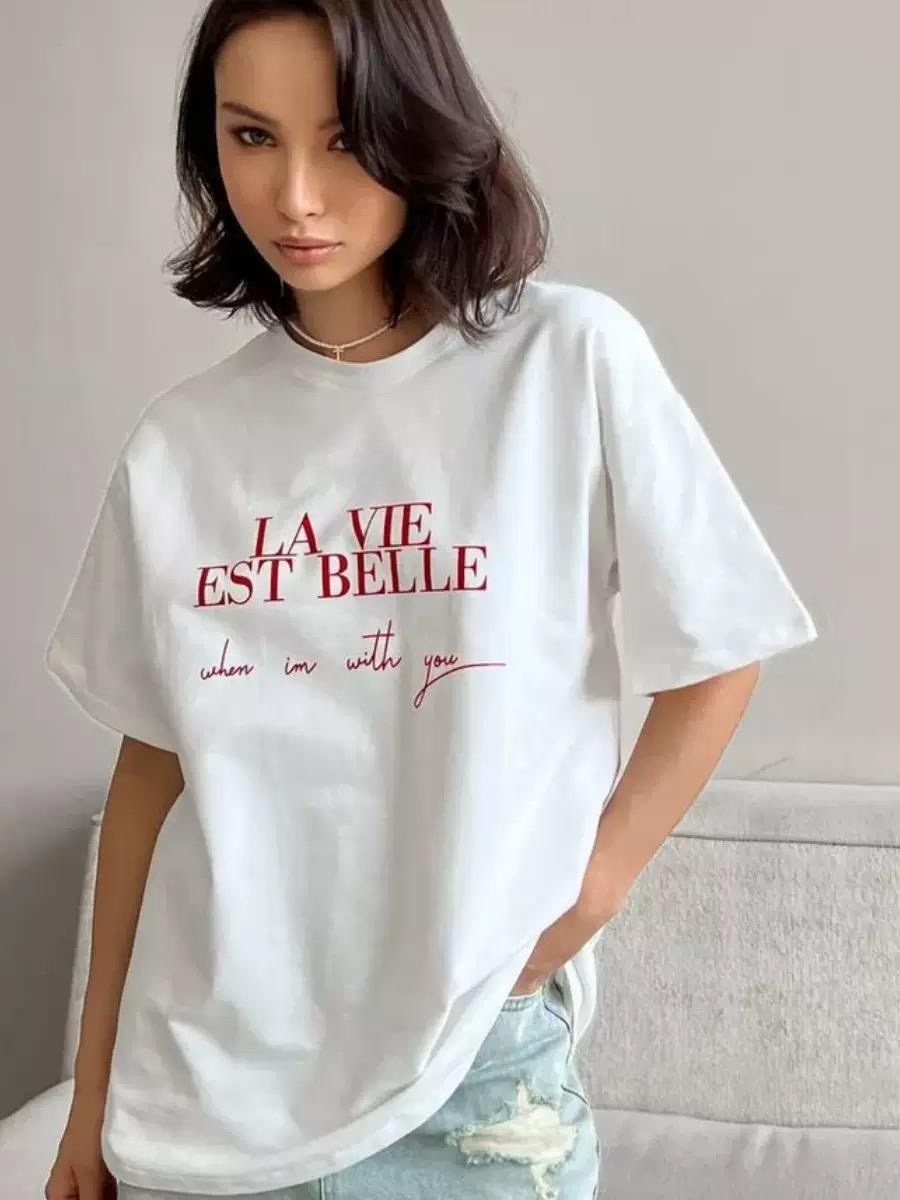 футболки женская,стильная футболка с принтом,стильная футболка,футболка la vie est belle,футболке