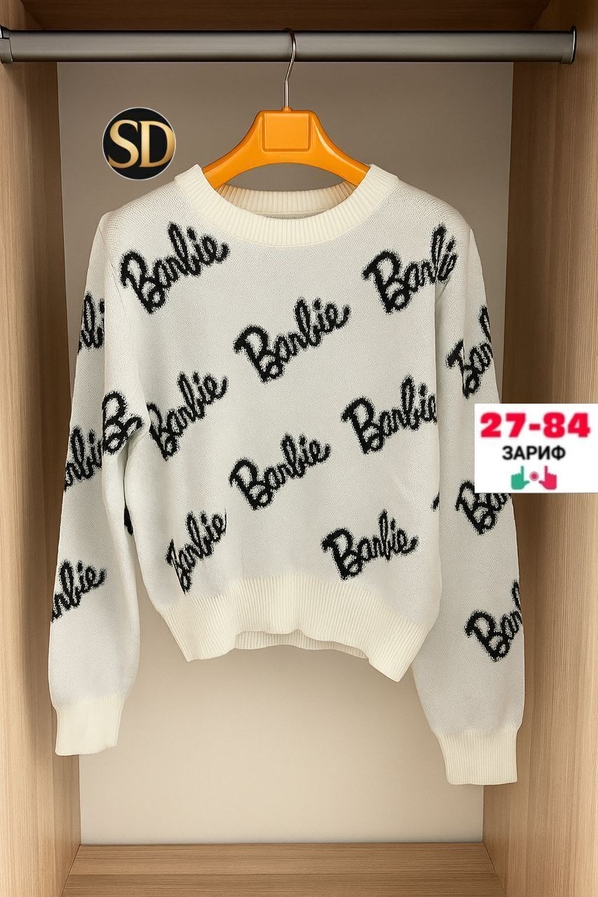 свитер оверсайз вязаный barbie,женский свитер,свитшот женская,свитер оверсайз с надписью barbie,свитер