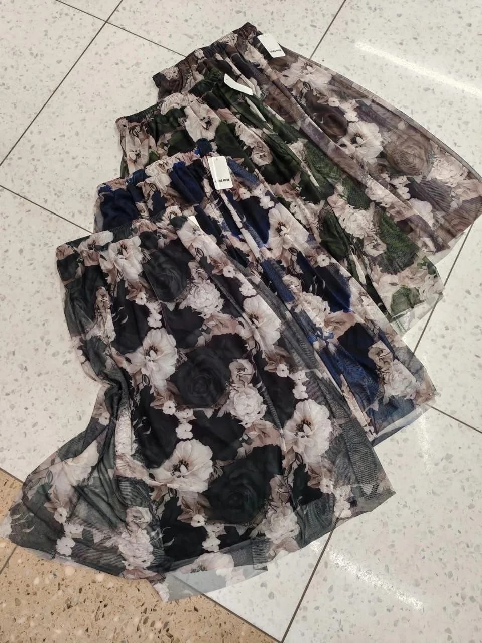 шифоновая юбка,юбка,юбка с принтом,юбка сетка с цветами,юбка средней длины