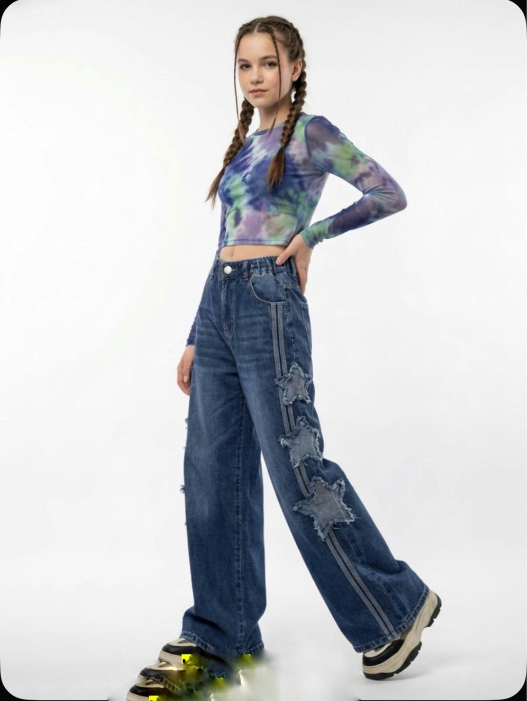 джинсы со звездами,джинсы для девочек со звездами,джинсы для девочек,джинсовые брюки,широкие джинсы для девочек