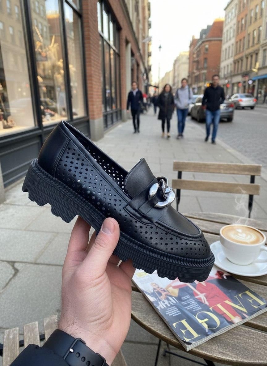,женские лоферы,модные лоферы,лоферы с перфорацией женские,лоферы женские черные