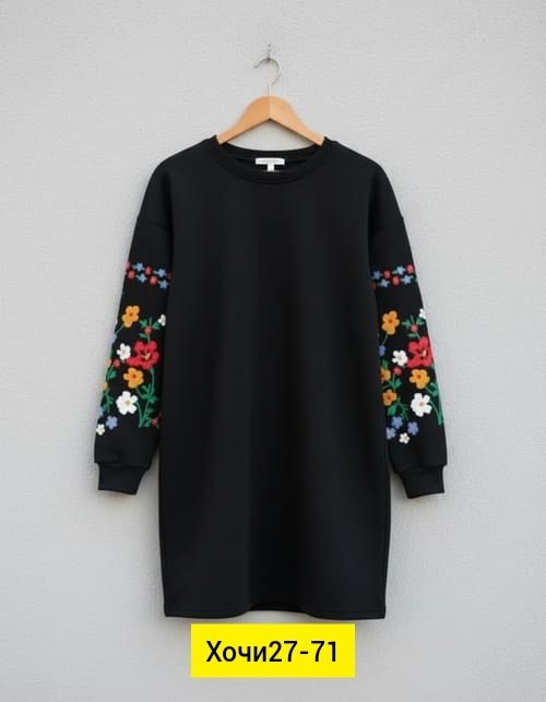 платье с вышитыми рукавами,женское платье,женское платье с длинным рукавом и цветочной вышивкой,трикотажные женские платья,платье свитшот