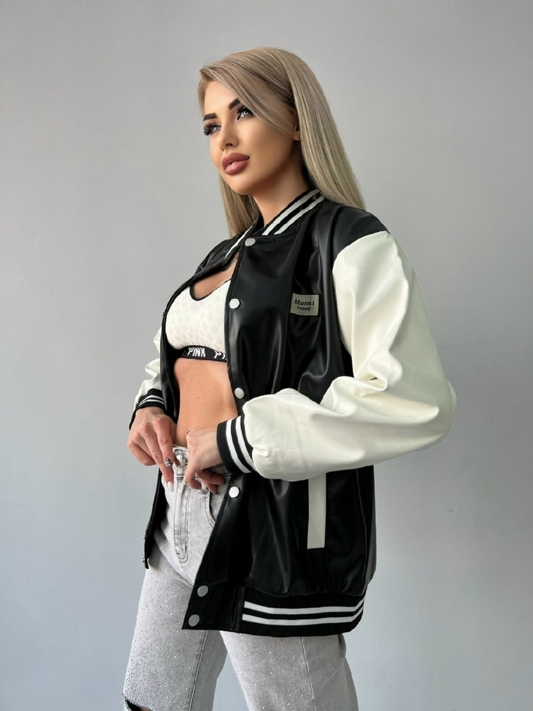 куртка бомбер,женская куртка бомбер,кожаная куртка бомбер,бомбер женский,бомбер оверсайз куртка из экокожи c&h style