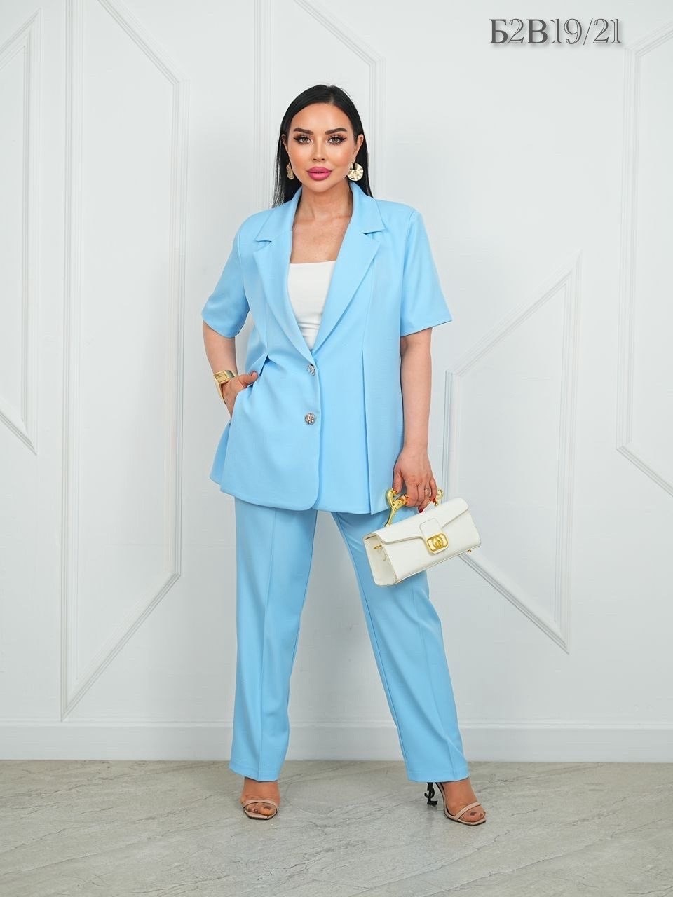 костюм брючный 823 голубой vilena,брючный костюм женский,голубой брючный костюм женский,голубой костюм брючный,голубой костюм