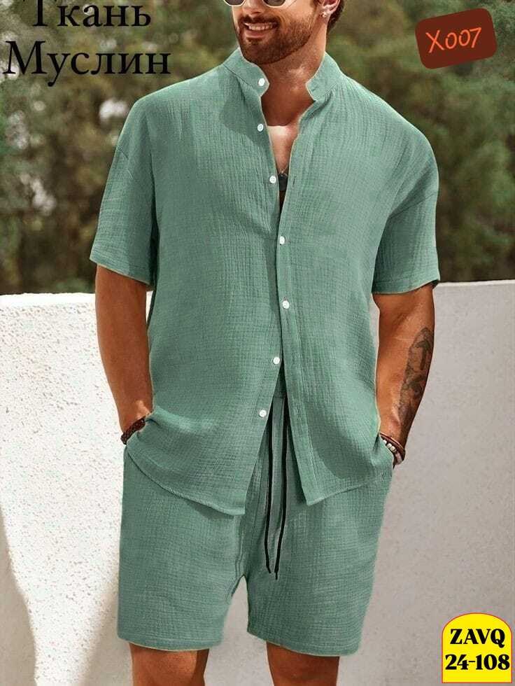 мужской костюм двойка шорты+рубашка,летний мужской костюм,мужской костюм двойка шортырубашка из высокого,мужской стиль,мужская летняя одежда