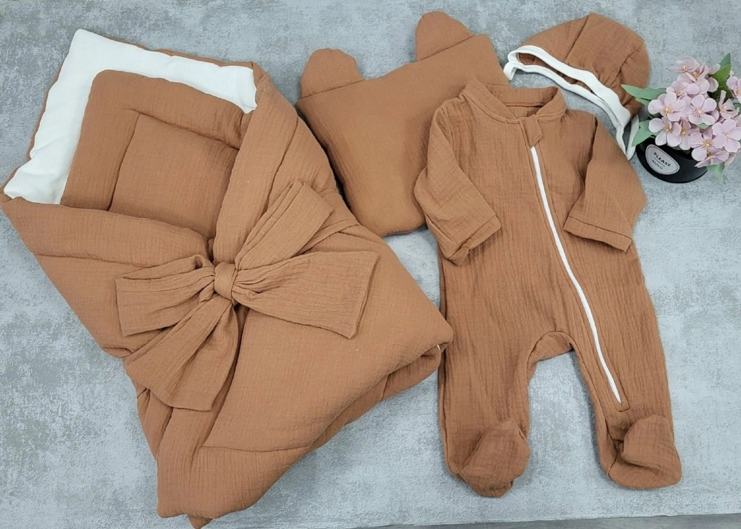 летний комплект на выписку,комплект на выписку,комплект на выписку 4 предмета "муслин" голубой лето,конверт на выписку,комплект на выписку для новорожденного