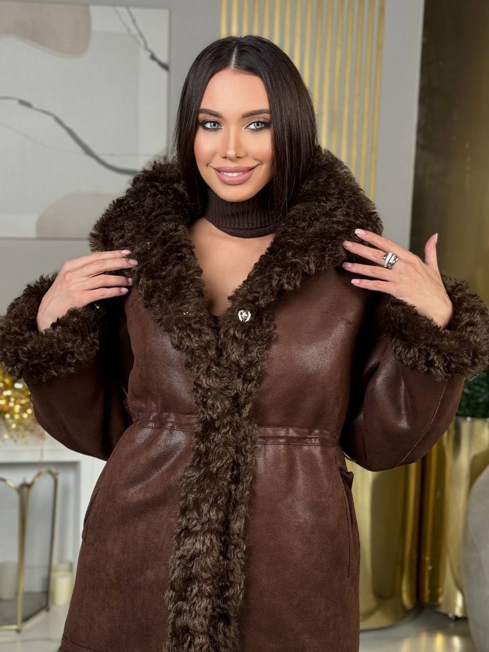 дубленка женская este'e exclusive fur&leather 1538 коричневая m,дубленка женская,дубленка женская из натуральной овчины este'e exclusive fur&leather,дубленка коричневая натуральная,дубленка из натурал