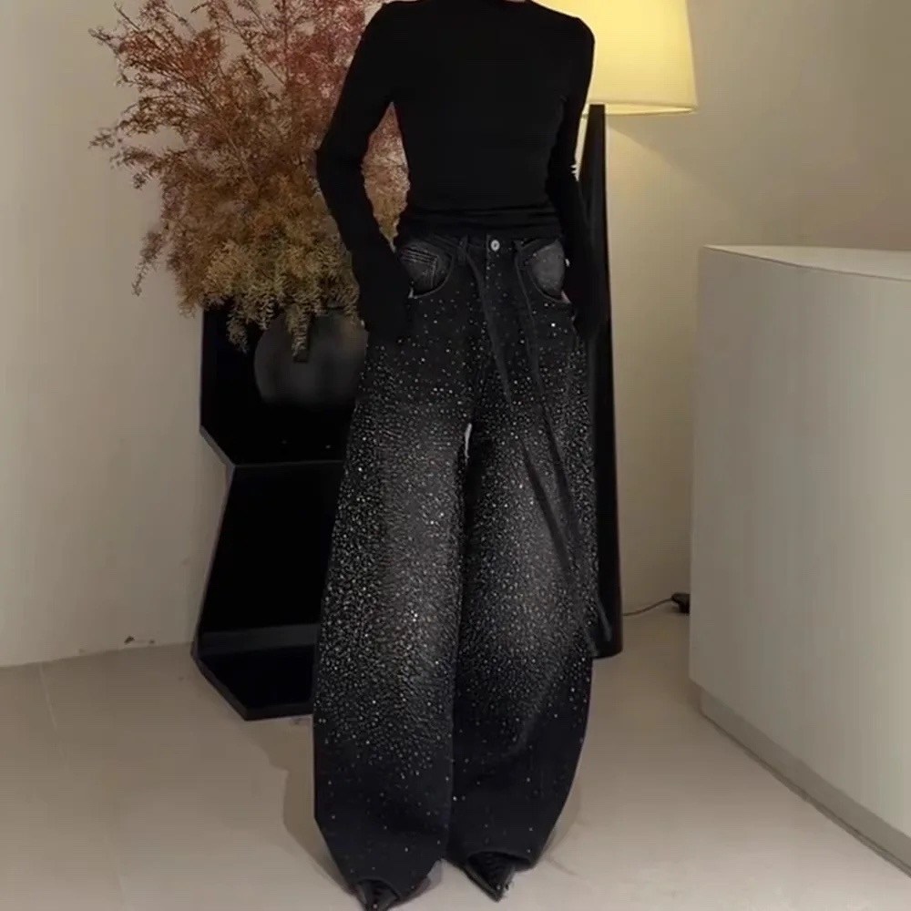 брюки с пайетками,брюки со стразами,широкие брюки,брюки с высокой талией,длинные брюки