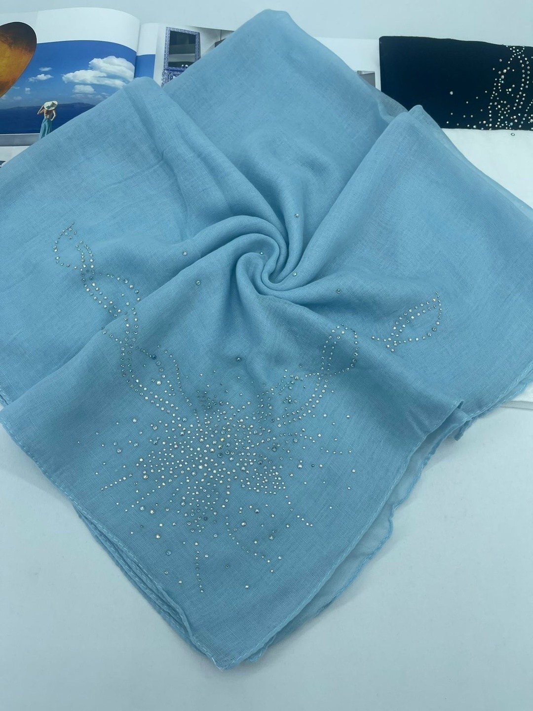 белый платок,новинки платок,платки женские,платок со стразами,красивый платок