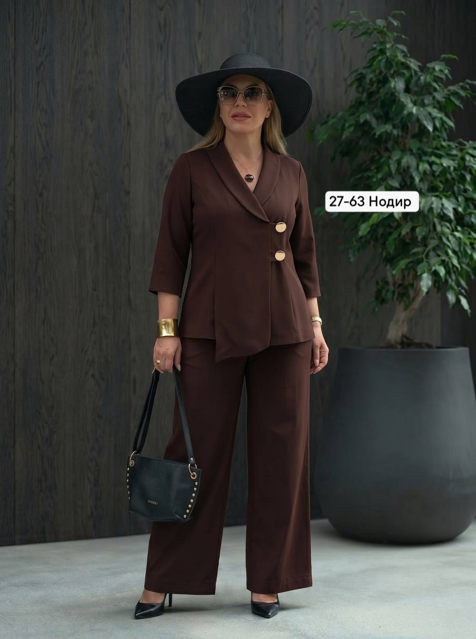 брючный костюм артикул: м-190 коричневый от мублиз,брючный костюм mubliz 190 коричневый,костюм брючный,женский брючный костюм,брючный костюм мублиз 190 коричнеый