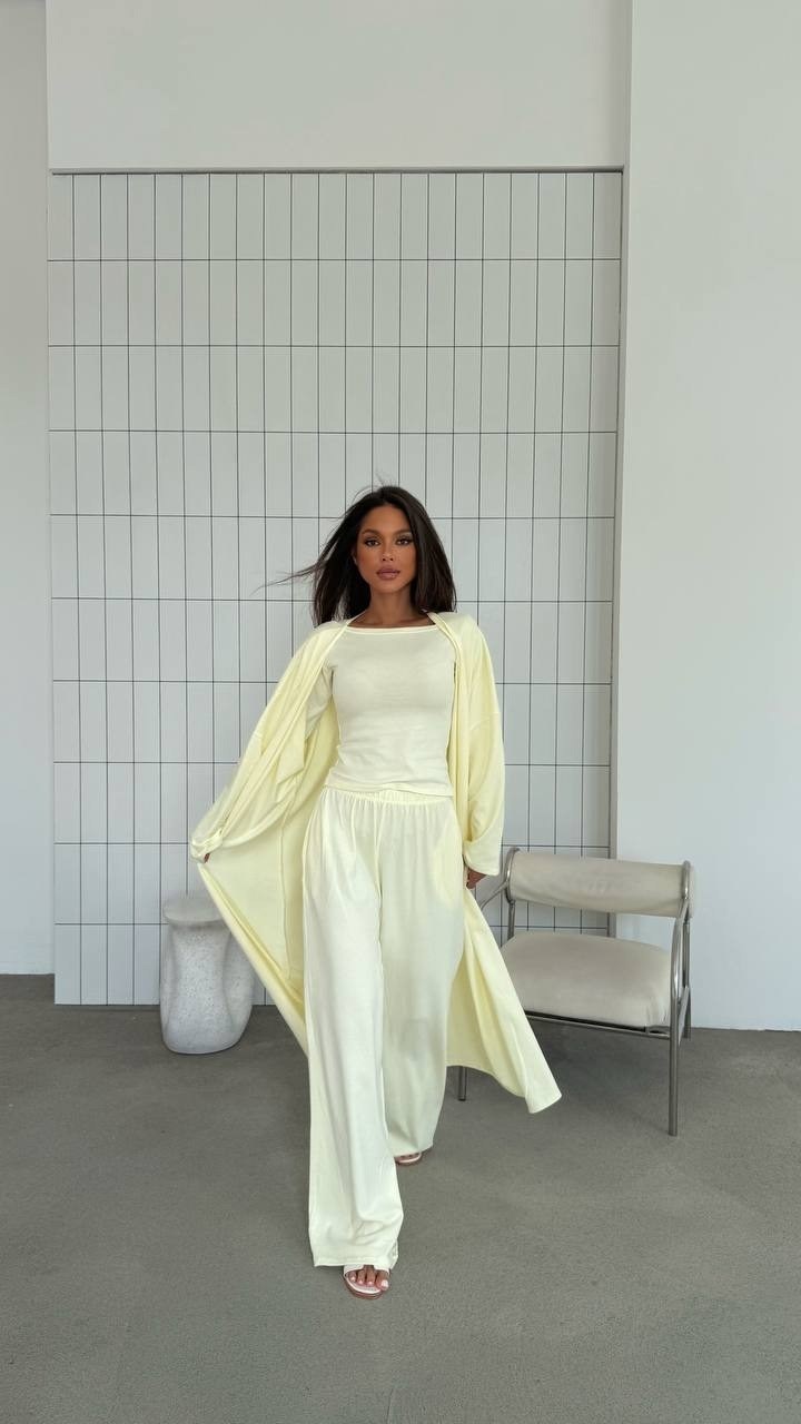 костюм тройка: кардиган, топ, брюки палаццо (плотный хлопок),костюм с брюками палаццо,костюм с брюками,летние костюмы,костюм женский