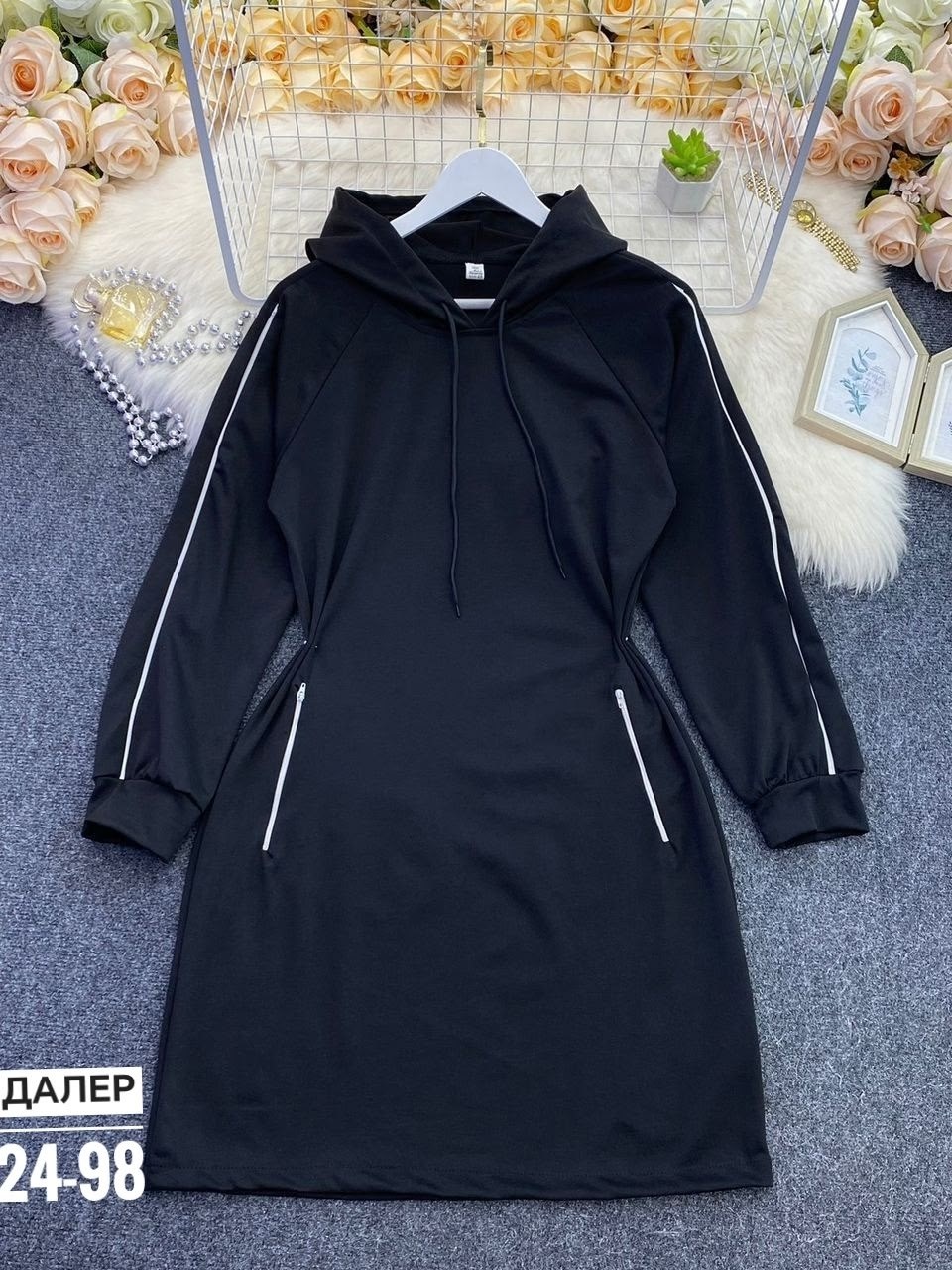 спортивное платье с капюшоном,черное платье с капюшоном,платье с капюшоном,платье толстовка