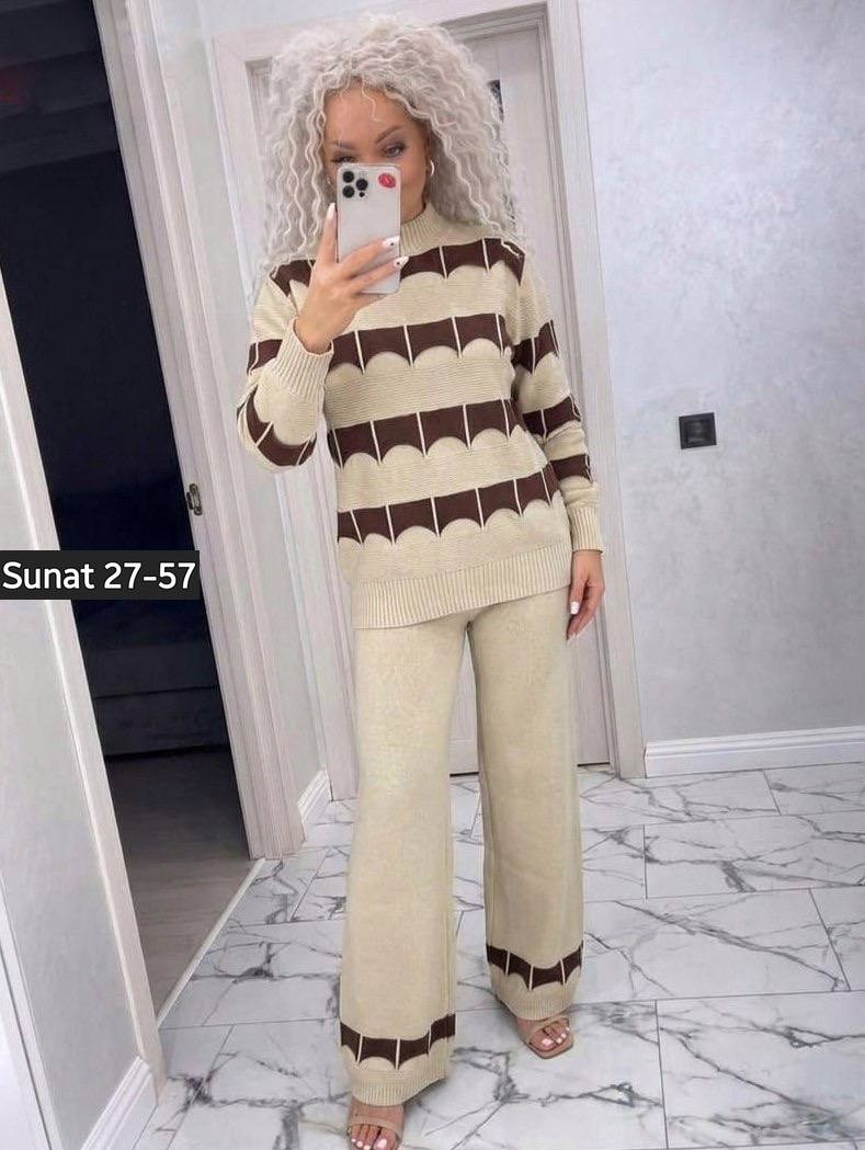 трикотажный костюм с брюками и кофтой в полоску aisha comfort,трикотажные костюмы,костюм женский,женский вязаный костюм,трикотажный костюм с брюками и кофтой в полоску aisha comfort цвет бежевый