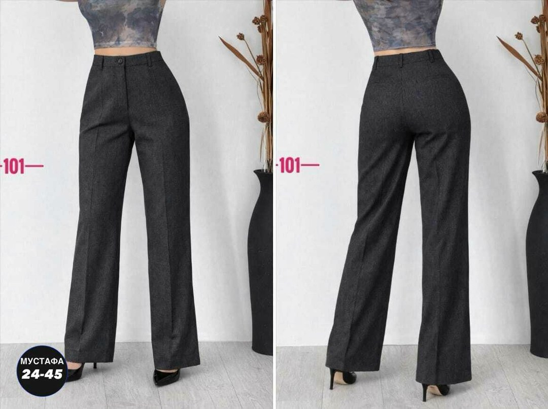 брюки прямые,брюки классические,брюки палаццо kiazo размер 42 серый,брюки прямые теплые jutetti,широкие брюки