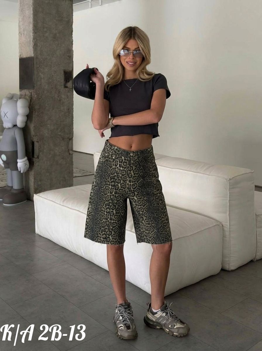 шорты женские,шорты бермуды,шорты широкие бермуды,шорты бриджи,шорты бермуды джинсовые леопардовые широкие y2k
