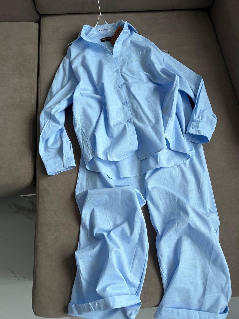 брючный костюм,костюм женский,костюм голубой,костюм в пижамном стиле голубой,летний брючный костюм