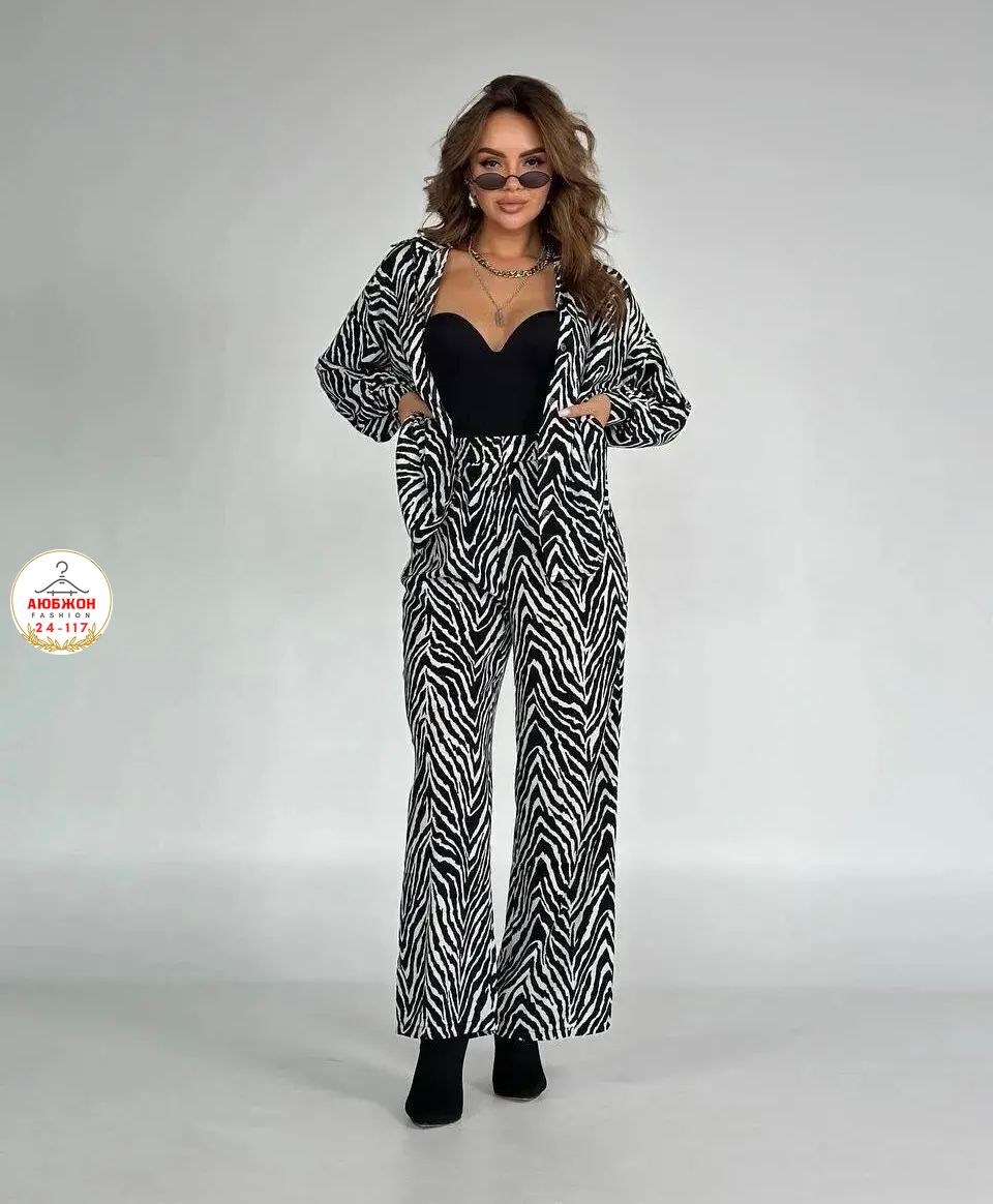 костюм женский,костюм шелковый,летние костюмы,костюм с принтом зебра