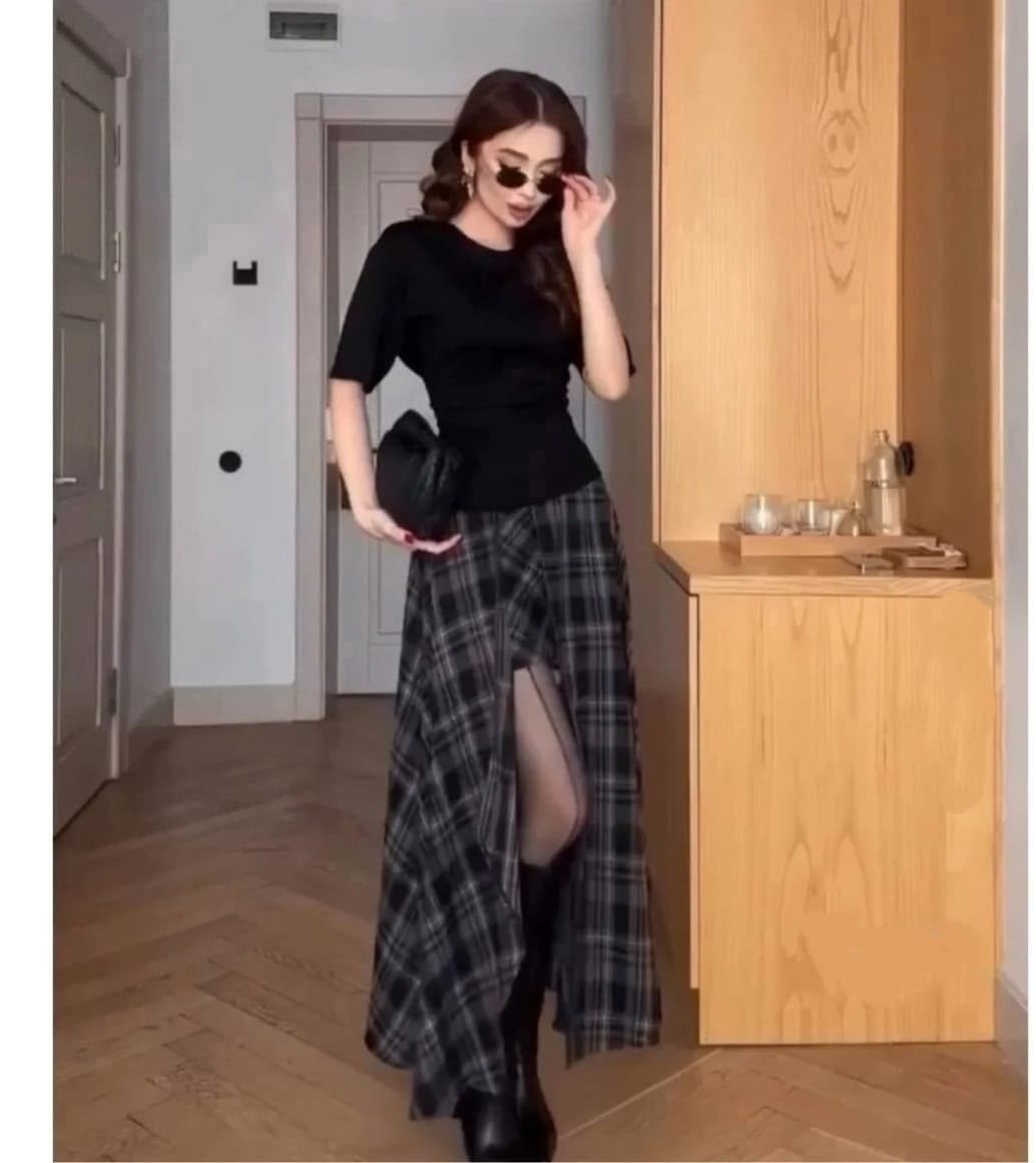 юбка в клетку,длинная прямая юбка в клетку,клетчатая юбка,длинная юбка в клетку,модная юбка