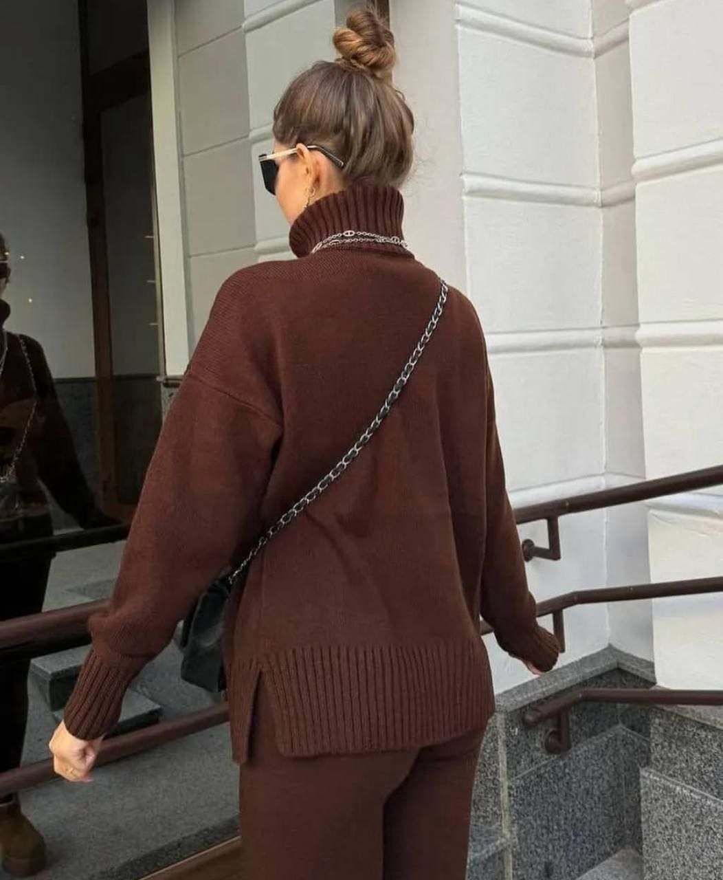 костюм вязаный трикотажный теплый с брюками royalclothes цвет черный,теплый женский вязаный костюм с горлом,костюм вязаный трикотажный теплый с брюками,трикотажный шерстяной костюм,костюм вязаный трик