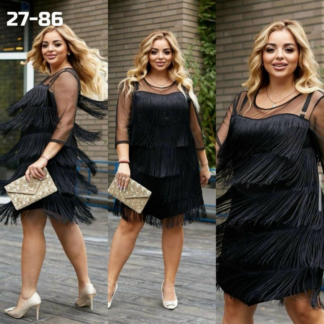 вечернее платье с бахромой больших размеров by,платье с бахромой emmiloves,платье с бахромой emmiloves цвет черный,платье с бахромой,платье в размер ткань крепун декорировано бахромой