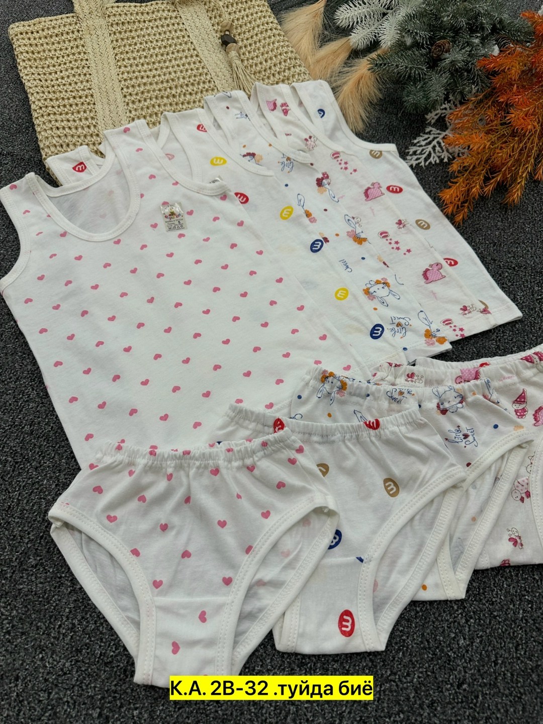комплект детского нижнего белья,комплект майка трусы для девочки,комплект нижнего белья для девочек,белье детское комплект,комплект детский девочка (майка, трусы) № uz025