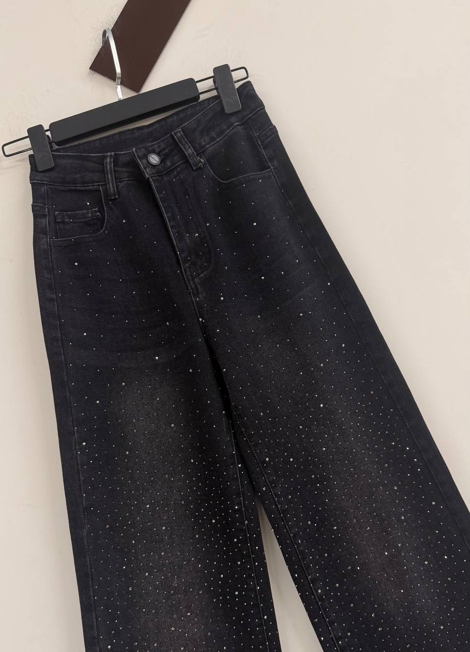 джинсы со стразами,женские джинсы со стразами,женские джинсы,джинсы черные женские,широкие джинсы