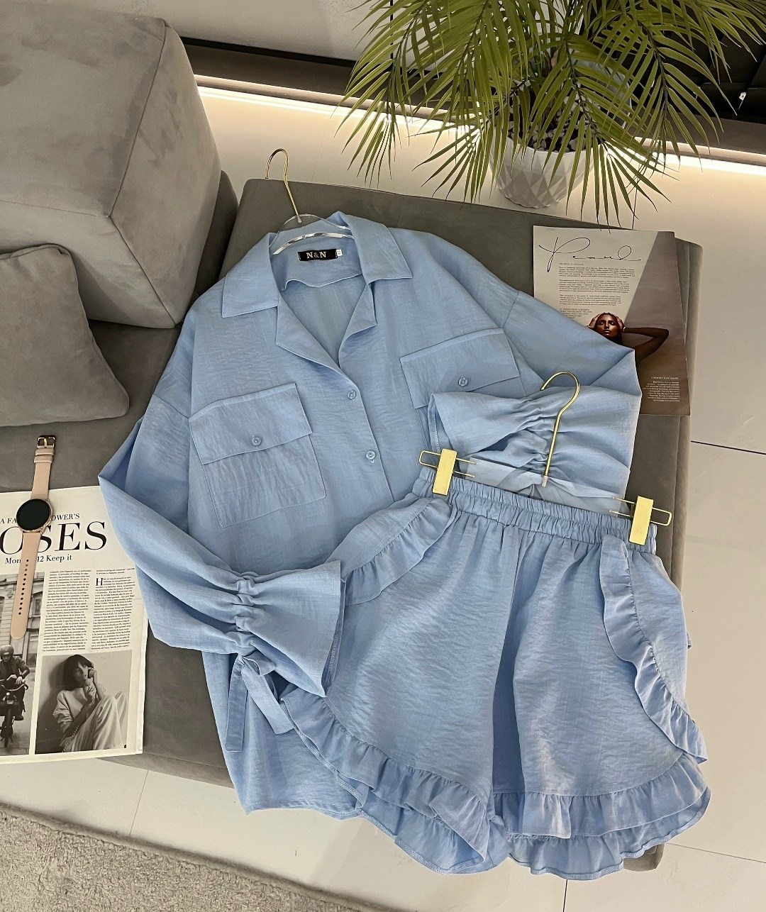 костюм с шортами и рубашкой летний,женский костюм,костюм летний с шортами и рубашкой оверсайз,голубой костюм,костюм шорты и рубашка