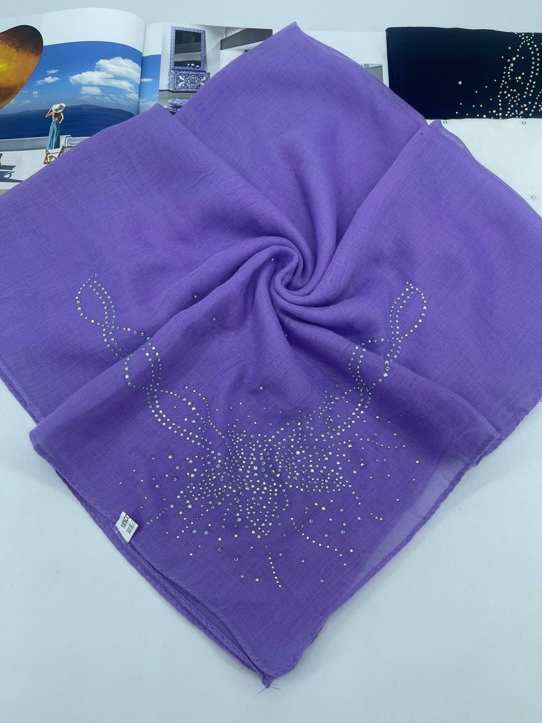 белый платок,новинки платок,платки женские,платок со стразами,красивый платок