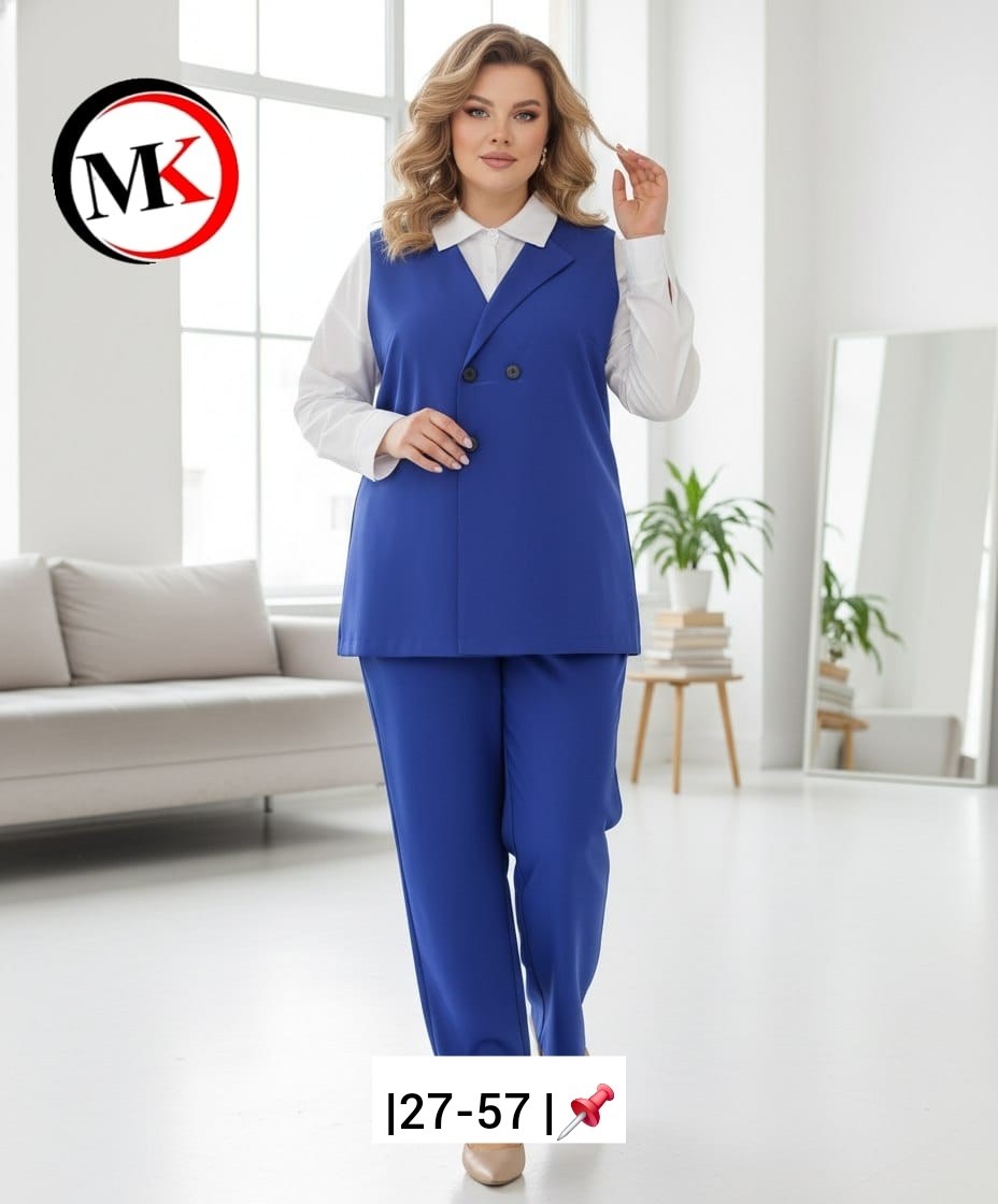 костюм тройка женский с жилетом деловой с брюками,брючный костюм,брючный костюм с жилетом,брючный костюм женский для полных,белорусский трикотаж 3089 костюм женский брючный с жилетом