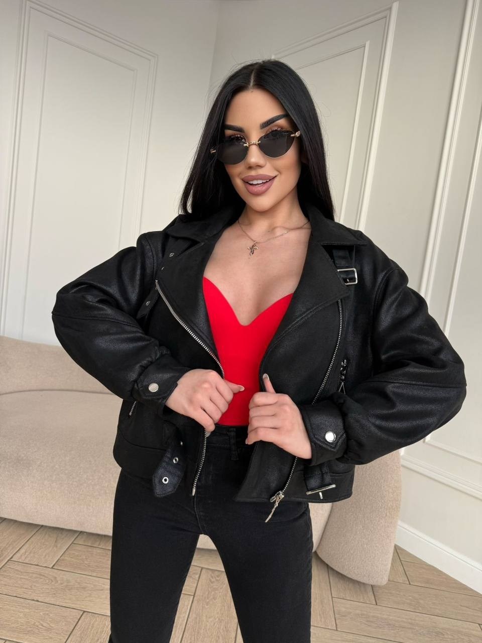 куртка косуха женская кожаная черная dkg066,женская кожаная куртка,кожаная куртка,косуха куртка,куртка косуха из экокожи