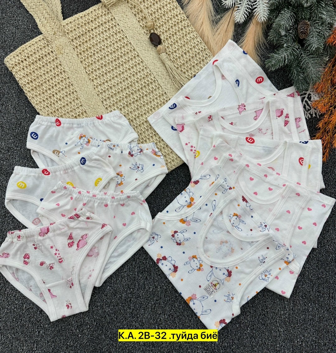 комплект детского нижнего белья,комплект майка трусы для девочки,комплект нижнего белья для девочек,белье детское комплект,комплект детский девочка (майка, трусы) № uz025
