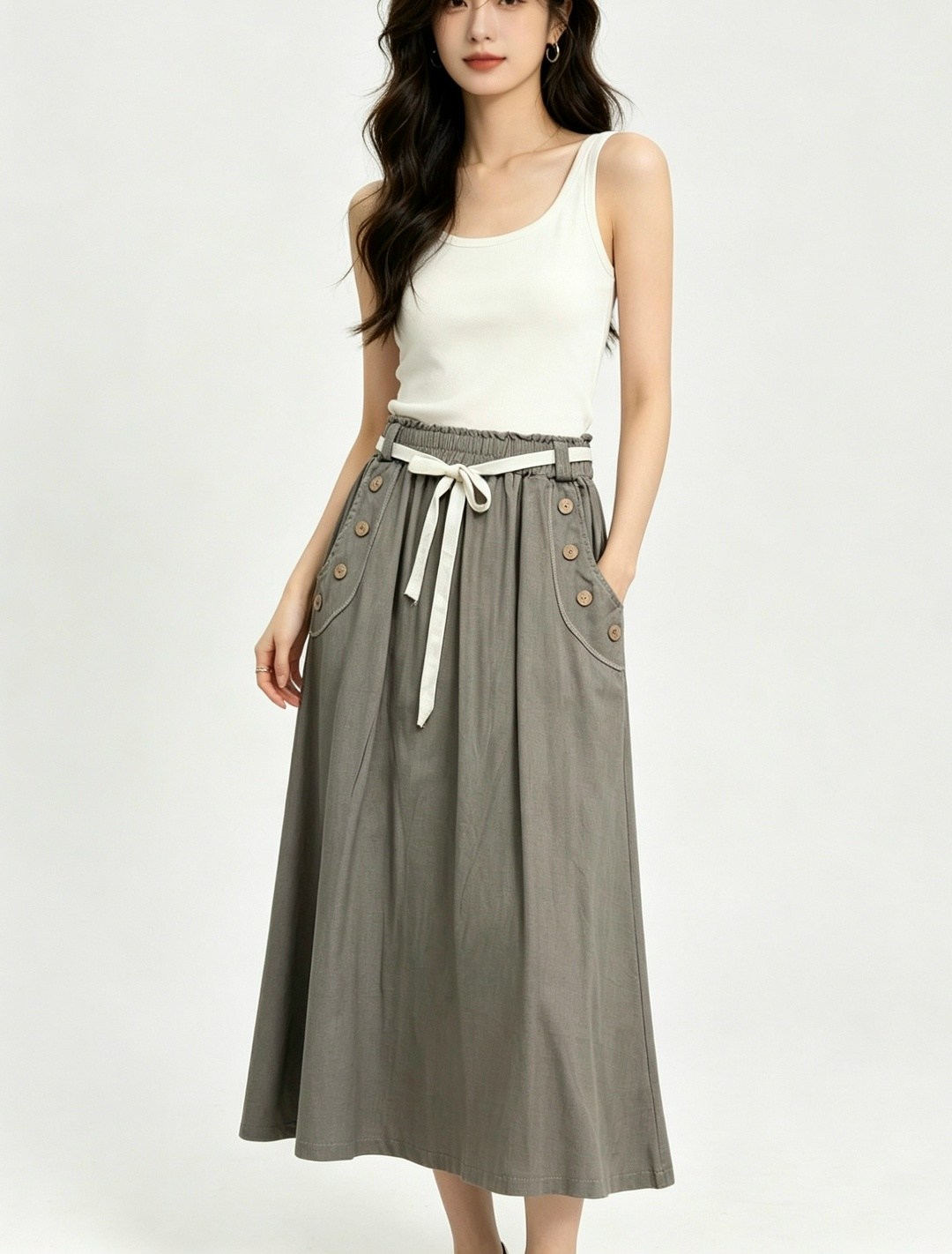 юбка с поясом,юбка,юбка миди,юбка хаки,юбка на пуговицах