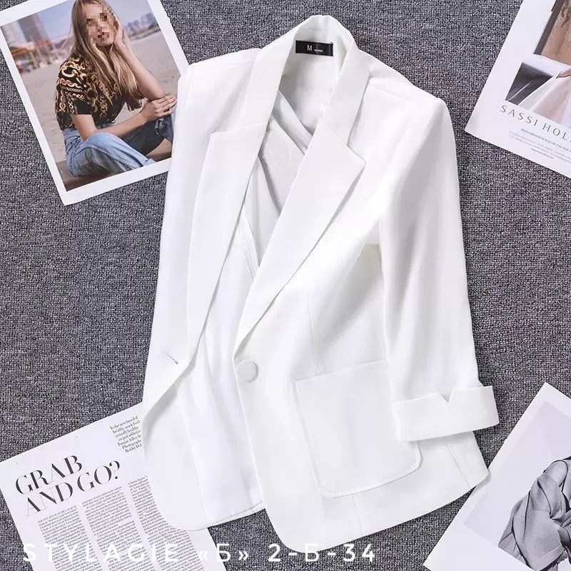 белый пиджак женский рукав три четверти,женский повседневный блейзер,пиджак для женщин,пиджак женский белый,женские пиджаки
