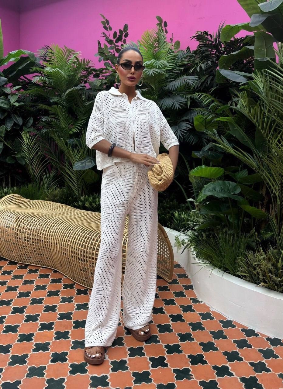 костюм летний с брюками,брюки трикотажные,вязаные костюмы,костюм летний,пляжный костюм