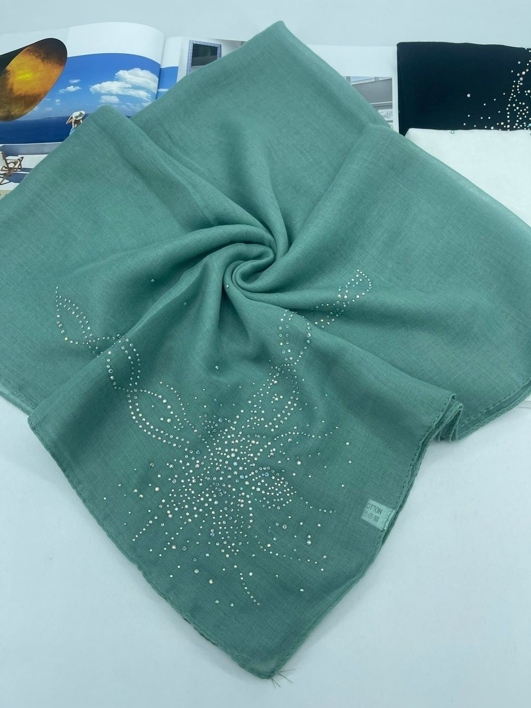 белый платок,новинки платок,платки женские,платок со стразами,красивый платок