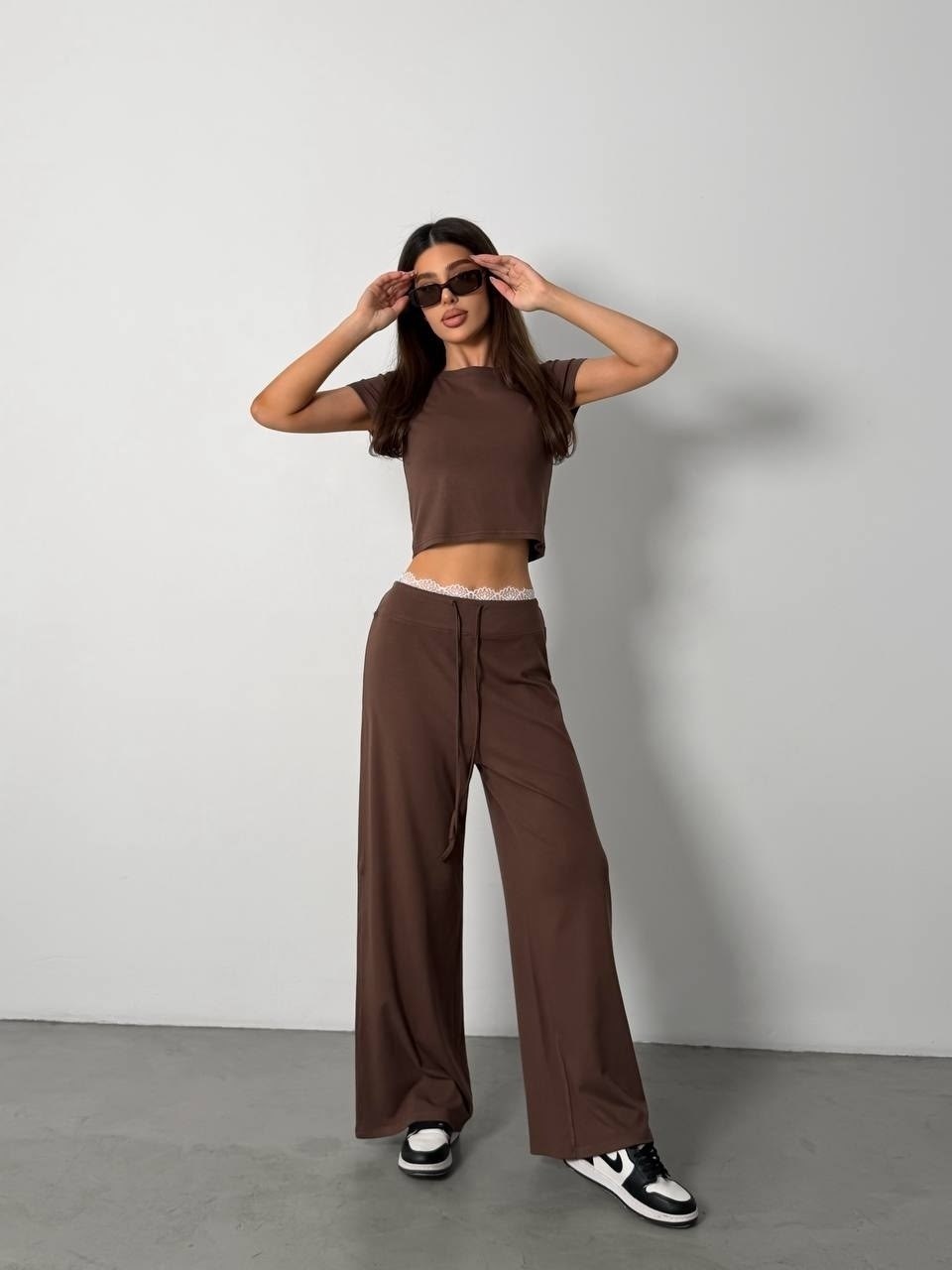 костюм с брюками,костюм женский,костюм топ и брюки,костюм топик и штаны,костюм лапша с брюками и кроп-топом mark_usa