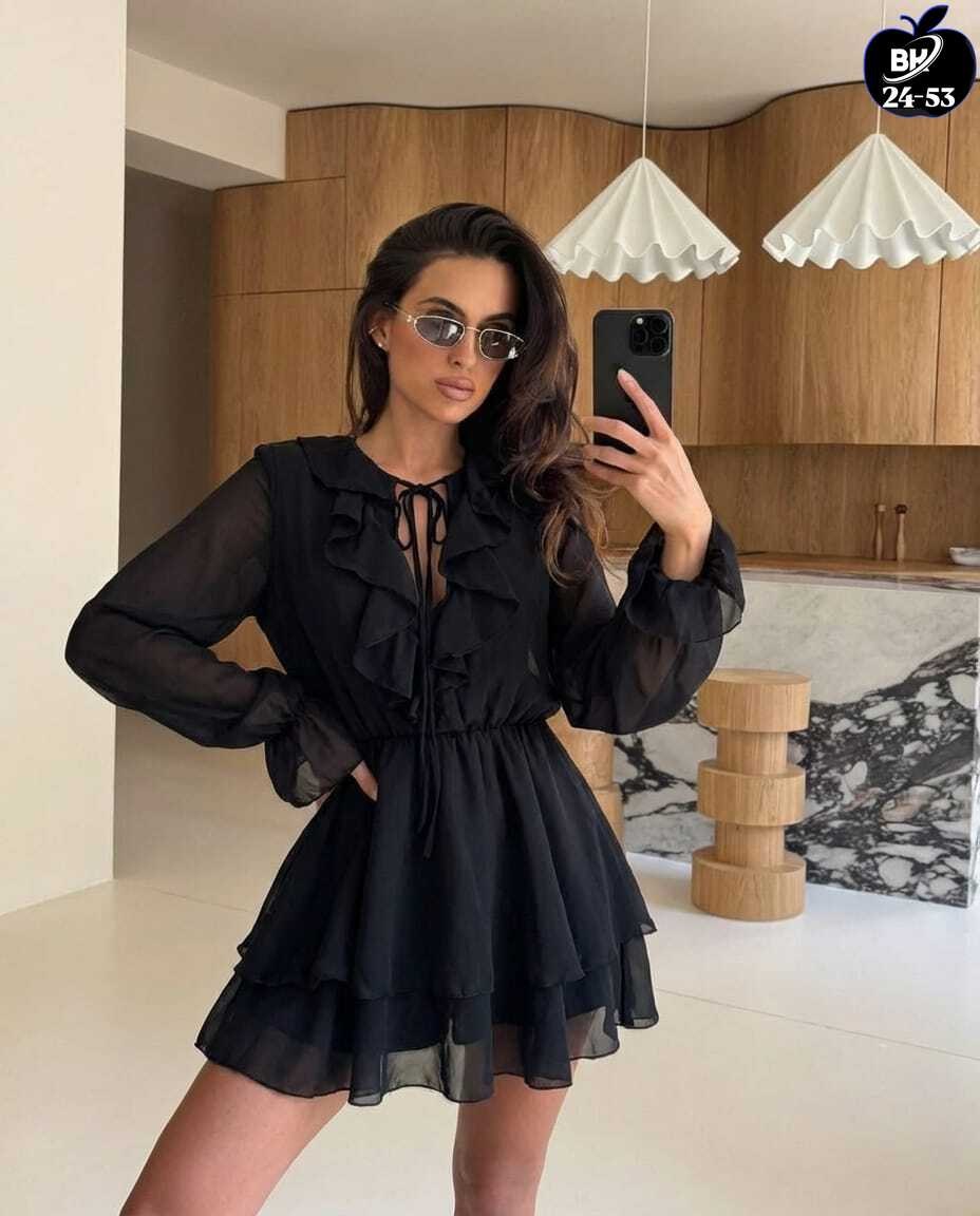 платье с воланами rai clo 357050539,платье коричневое,платье с рюшами женское,платье с рюшами,шифоновое платье