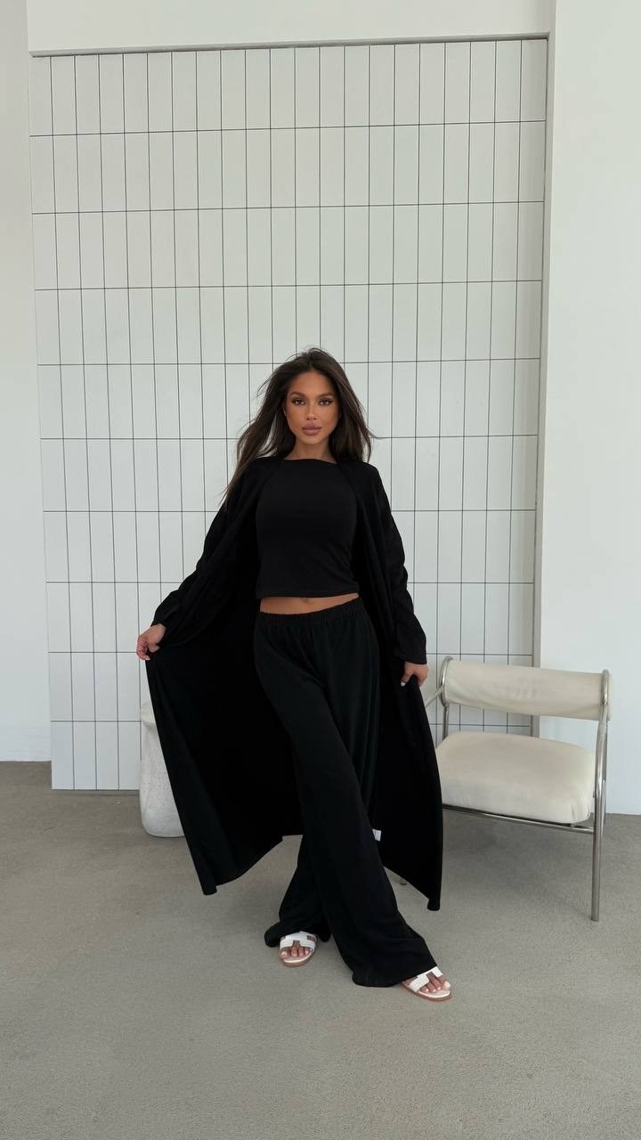 костюм тройка: кардиган, топ, брюки палаццо (плотный хлопок),костюм с брюками палаццо,костюм с брюками,летние костюмы,костюм женский