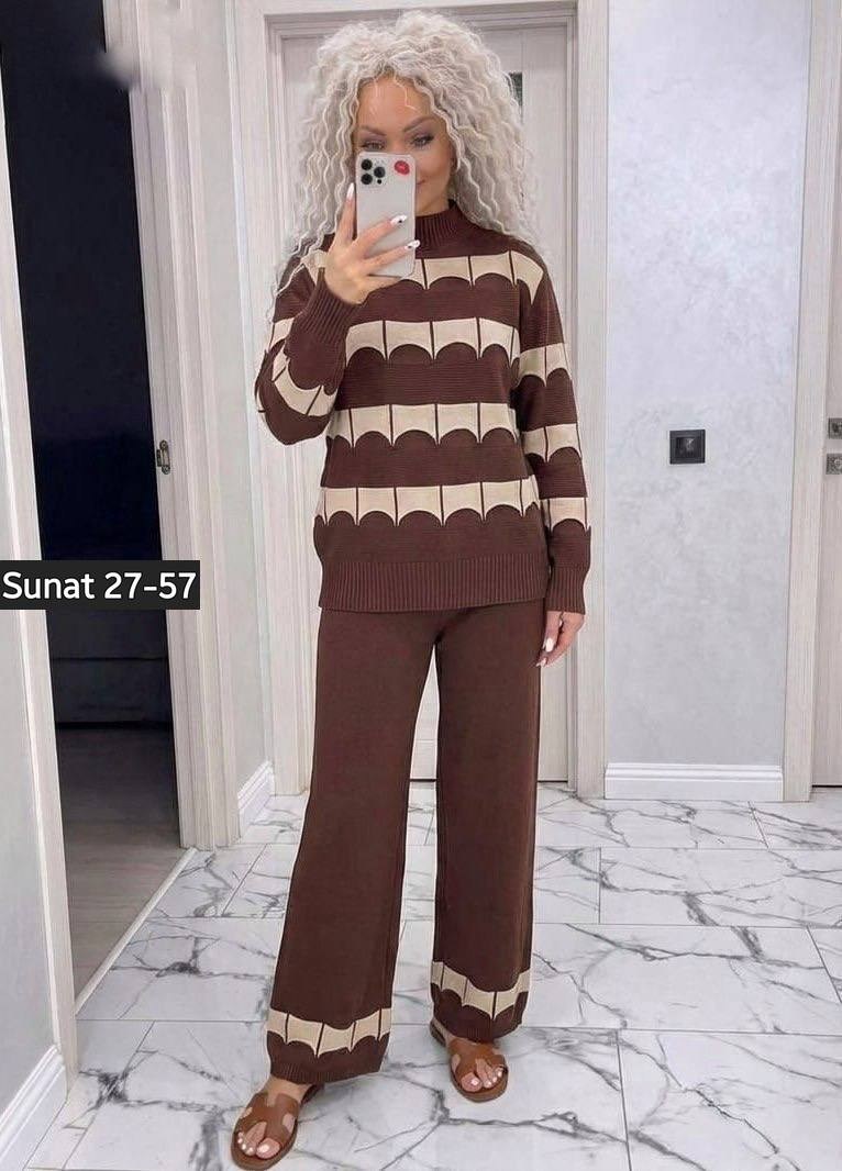 трикотажный костюм с брюками и кофтой в полоску aisha comfort,трикотажные костюмы,костюм женский,женский вязаный костюм,трикотажный костюм с брюками и кофтой в полоску aisha comfort цвет бежевый