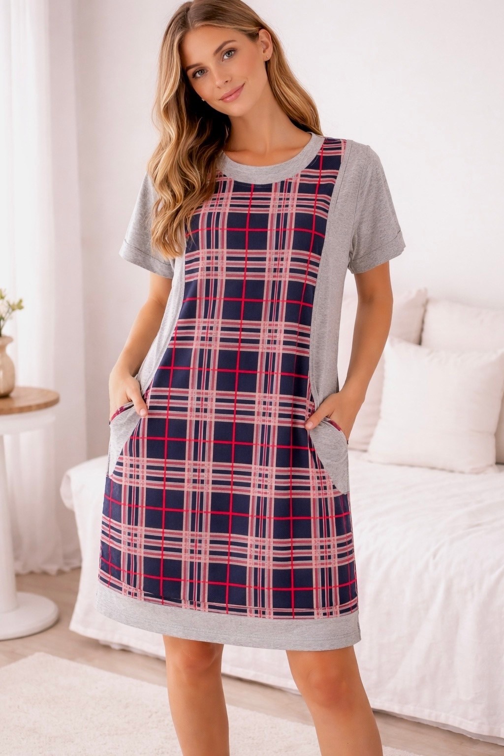 домашняя туника,туника женская,женская домашняя туника,домашнее платье в клетку,платье домашнее женское