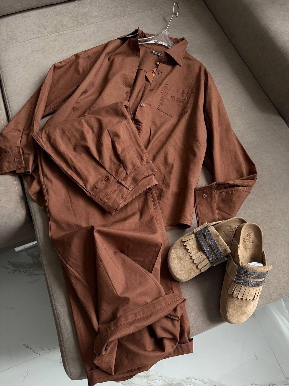 стильные костюмы,брючный костюм,костюм с брюками,рубашка женская kinfolk clothes оверсайз коричневая l,повседневный костюм