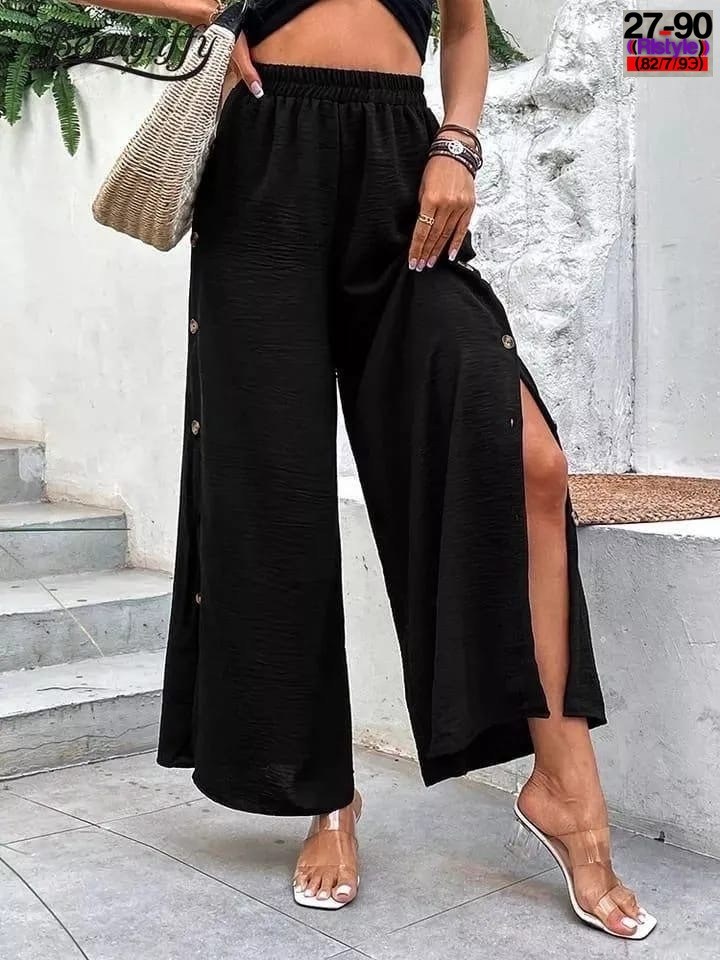 брюки палаццо с разрезами по бокам,широкие брюки женские,женские брюки с широкими штанинами,широкие брюки для женщин,женские модные брюки с разрезной эластичной высокой талией широкие штаны для ног