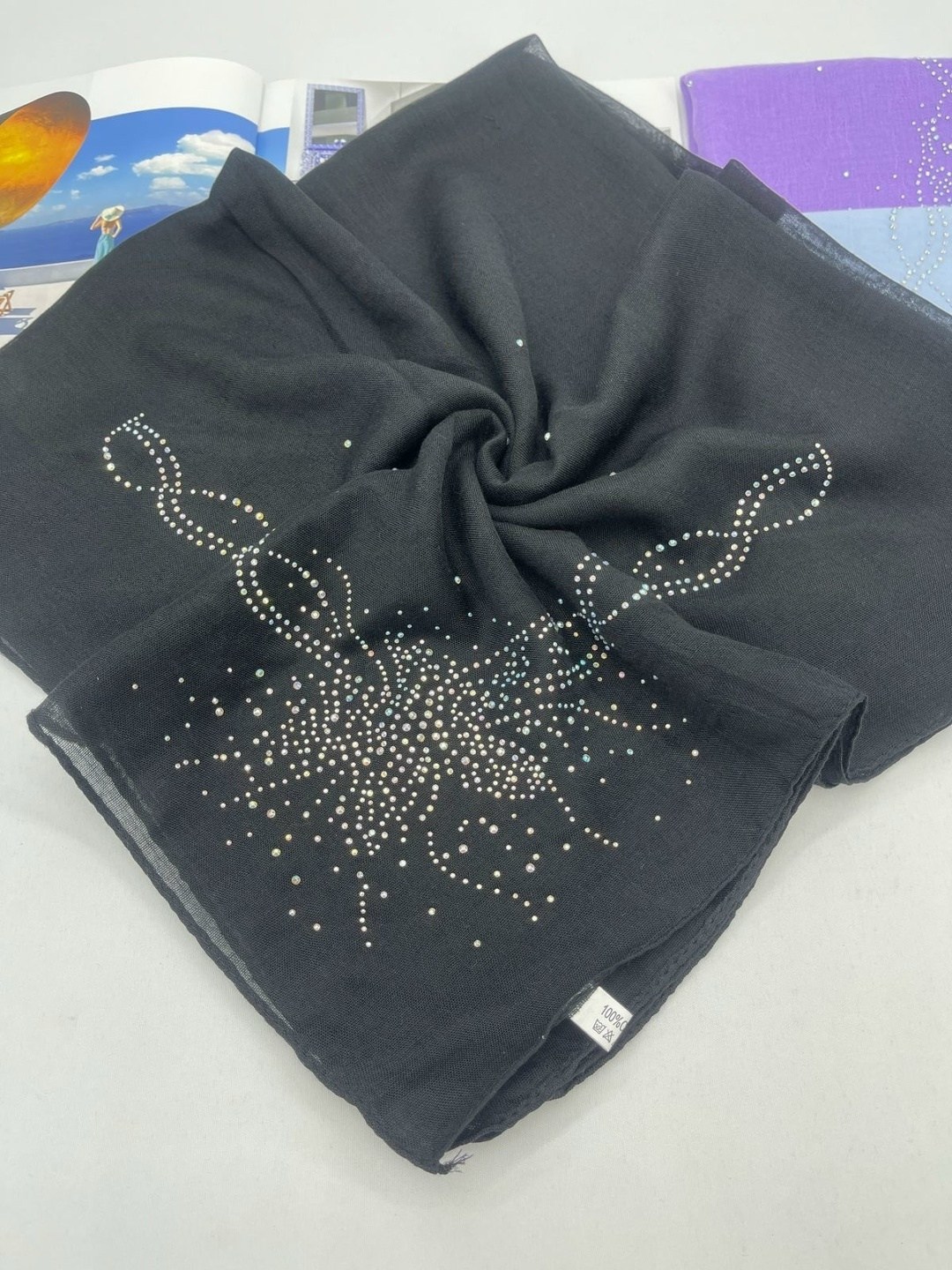 белый платок,новинки платок,платки женские,платок со стразами,красивый платок