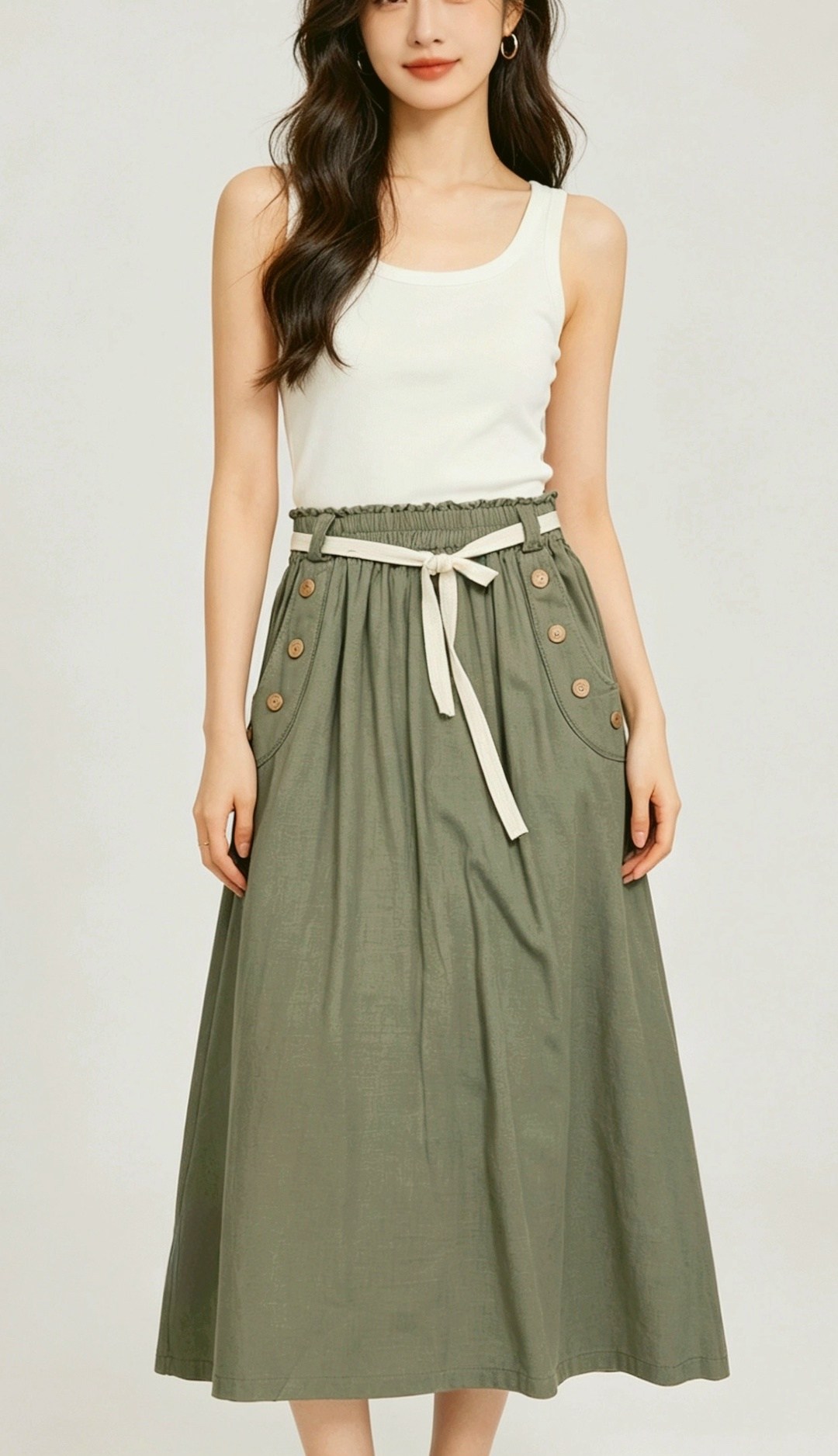 юбка с поясом,юбка,юбка миди,юбка хаки,юбка на пуговицах