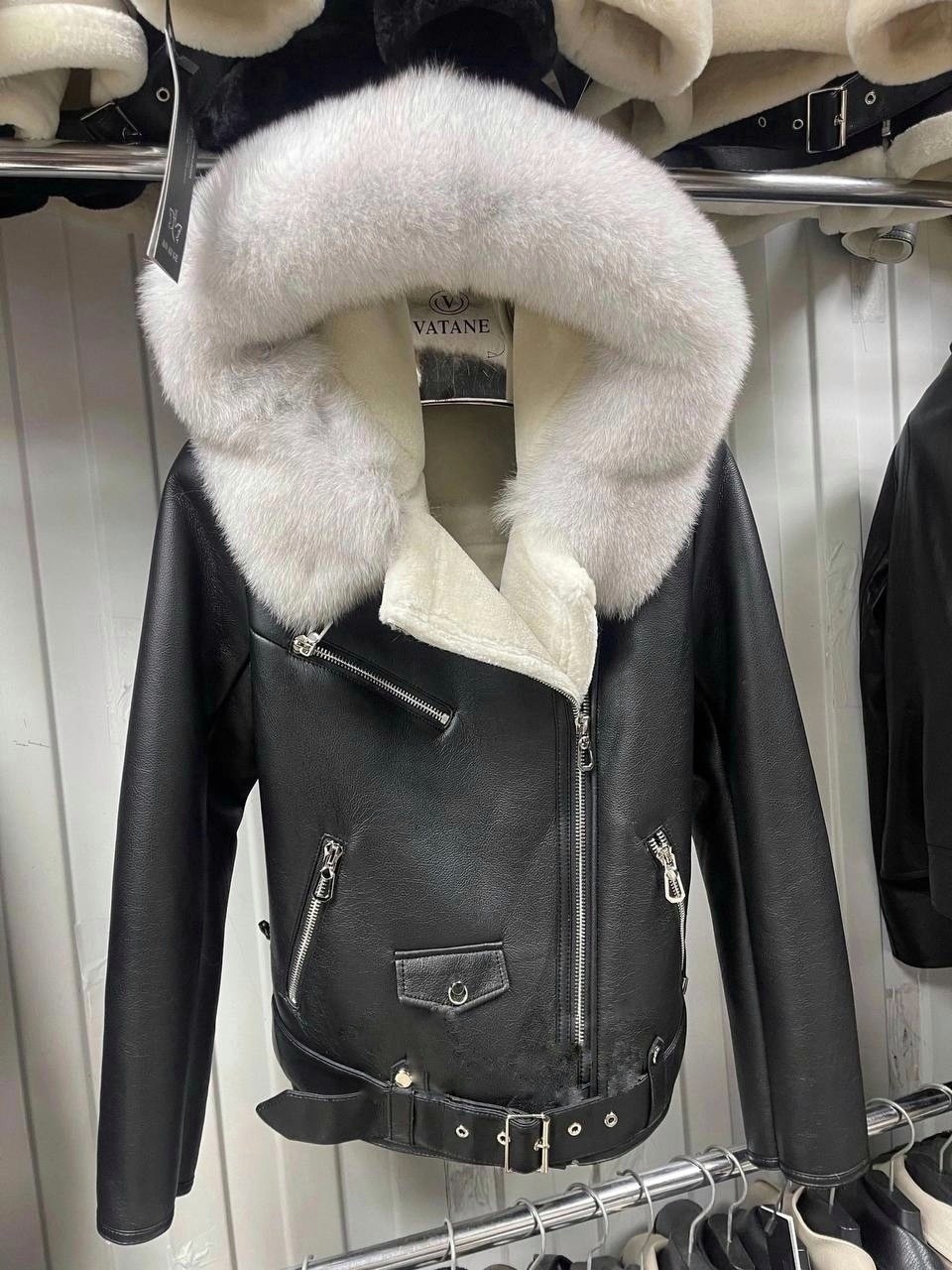 дубленка женская,дубленка ,дубленка женская цвет черный,дубленка косуха пилот авиатор с эко мехом песца maison barlis,дубленка женская черная