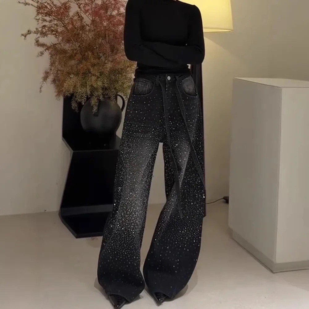 брюки с пайетками,брюки со стразами,широкие брюки,брюки с высокой талией,длинные брюки