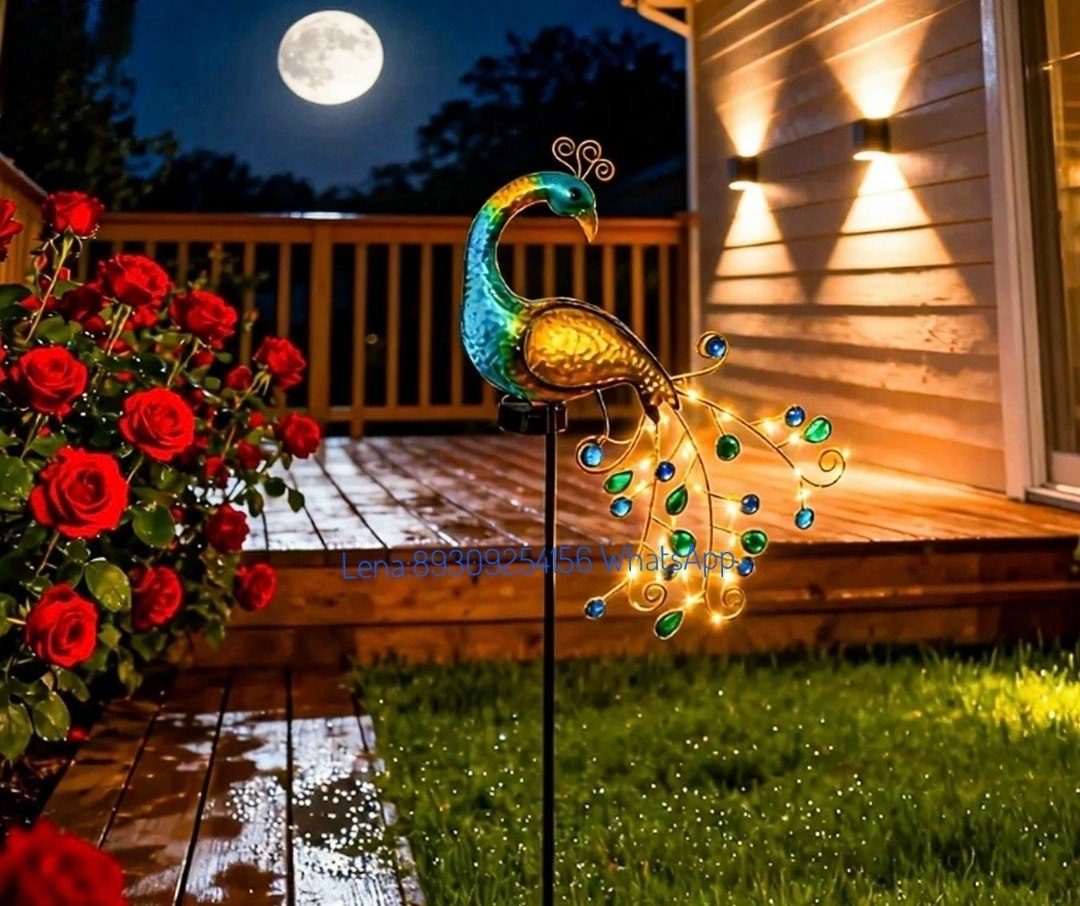 декоративные садовые светильники,павлин,павлин из металла,павлин из металла для сада,светильники садовые