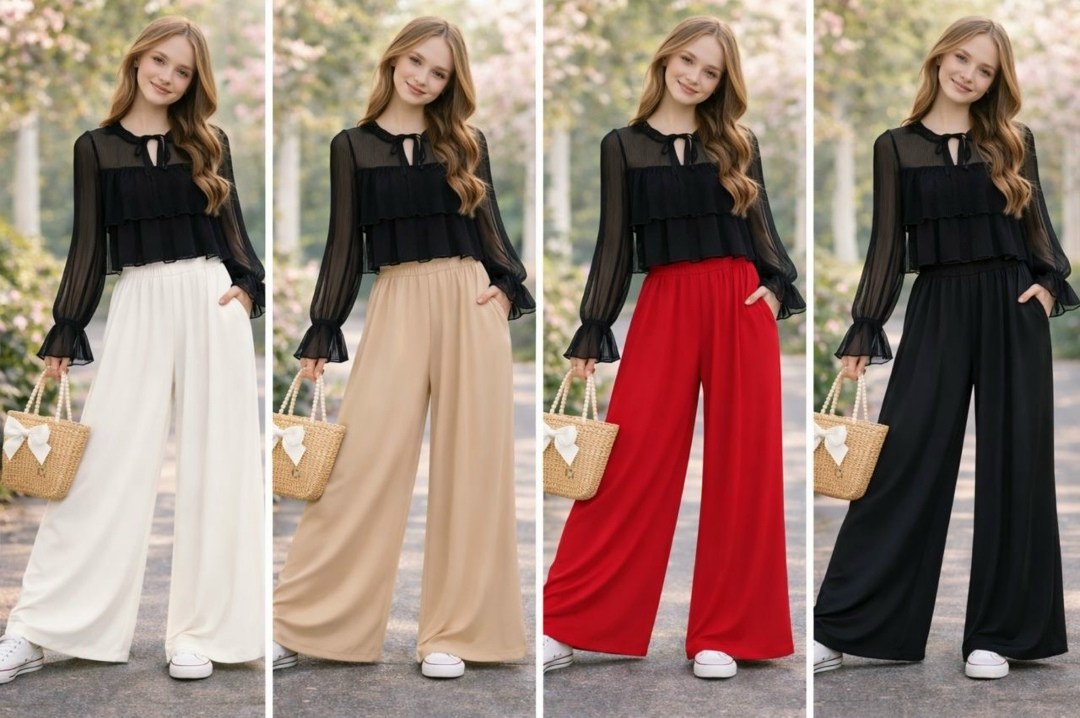 блузка с воланами из шифона, черный,черные блузки из шифона,шифоновые брюки палаццо,брюки палаццо,брюки женские