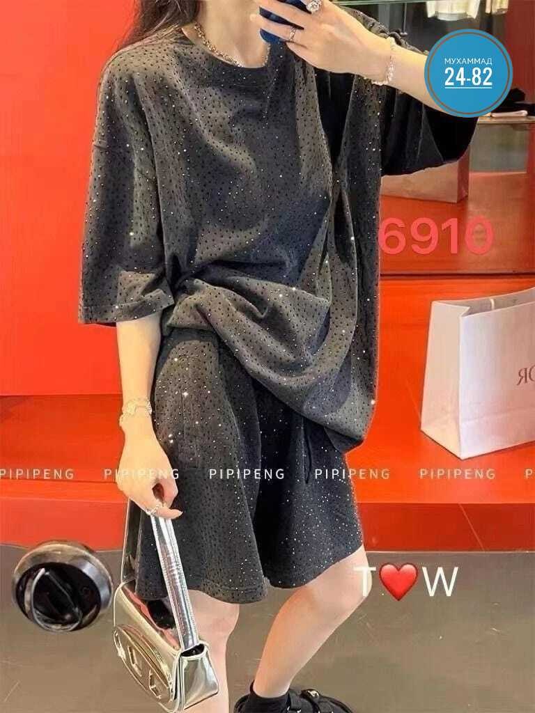повседневный костюм,костюм женский летний,костюм с блестками,костюм с шортам